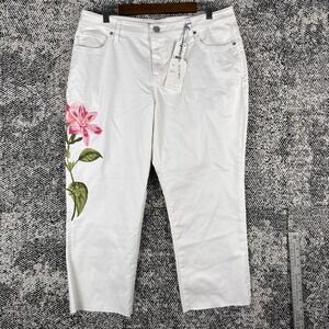 Tommy Bahama Ella Twill Crop Slim Boyfriend White Jeans Womens 14/24 Embroidered